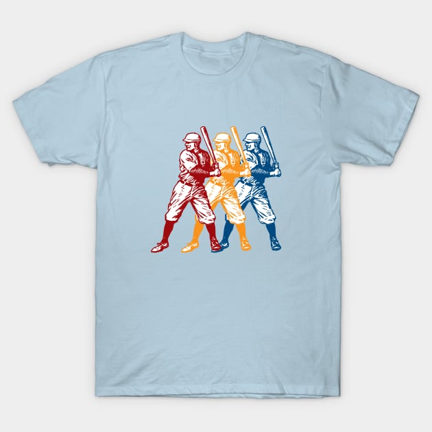 Vintage Baseball Player Tri-Color Design T-Shirt by GloopTrekker